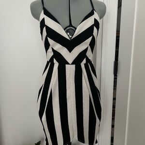 Black & White Striped V-Neck Mini Dress